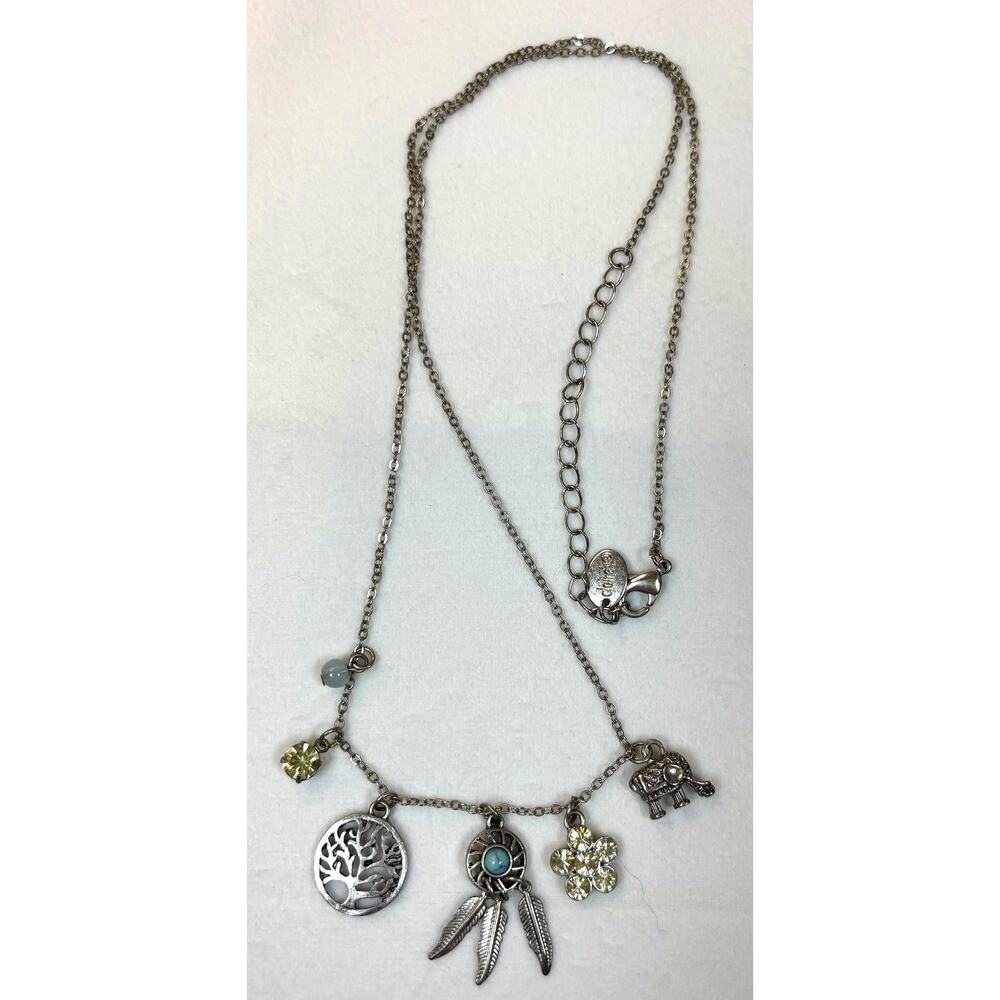 CLAIRE'S Charm 25" Necklace Boho Silver-Tone Tree Elephant Dream Catcher Flower